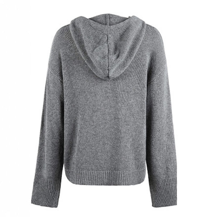 Ladies Cozy Knit Sweater with Hood and Decorative Buttons Lune London