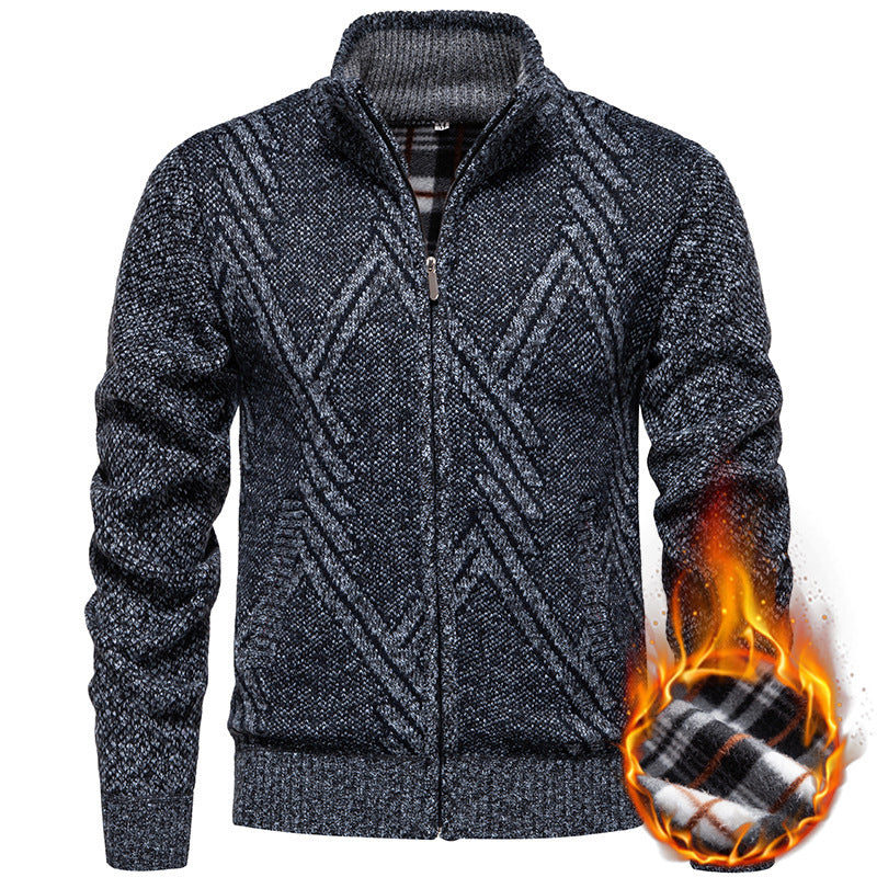 Knitted jacket for men with textured cable pattern and practical pockets Lune London