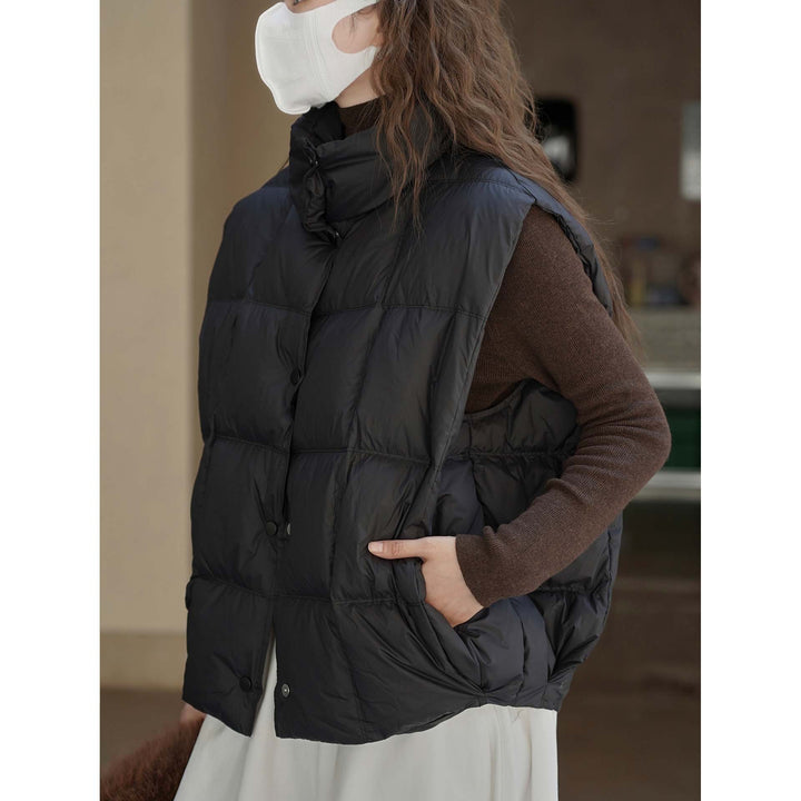Women's lightweight quilted vest with high collar and snap button placket Amarae