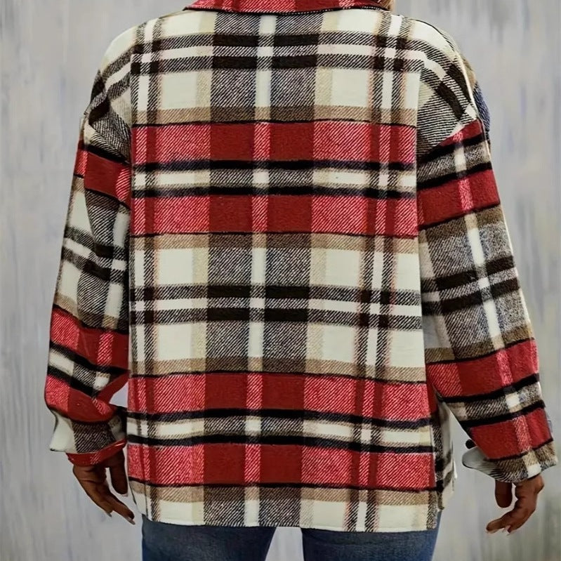 Plaid flannel jacket for women with pockets and tasteful buttonhole Lune London