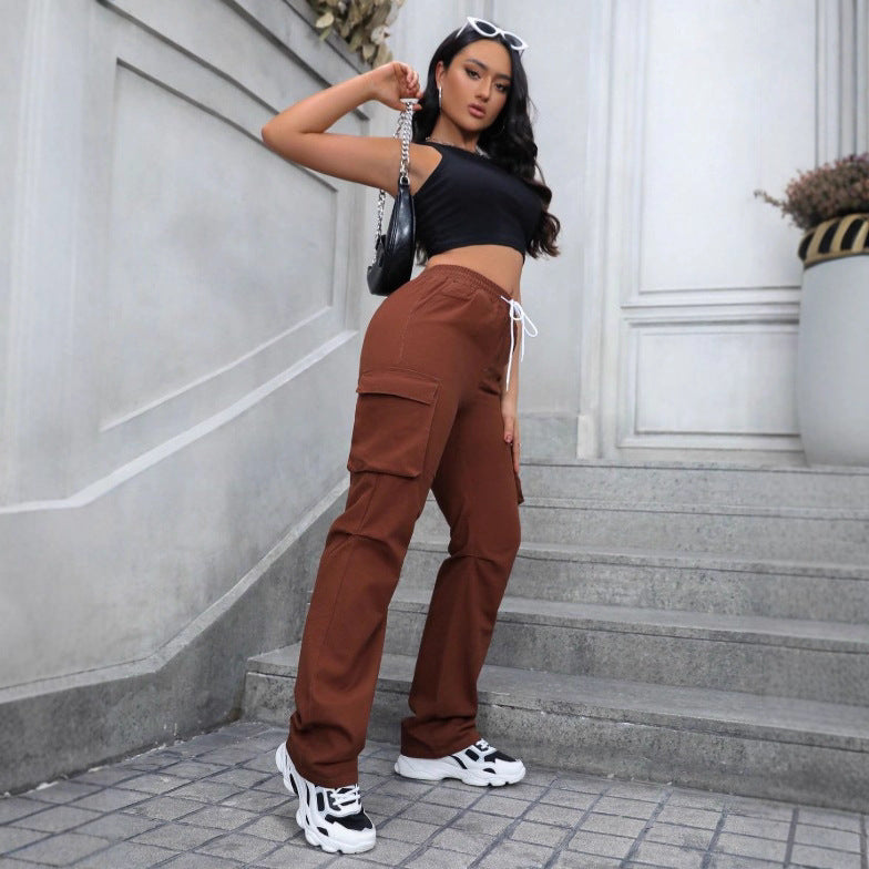Women's high-waist cargo joggers with wide leg and drawstring Amarae