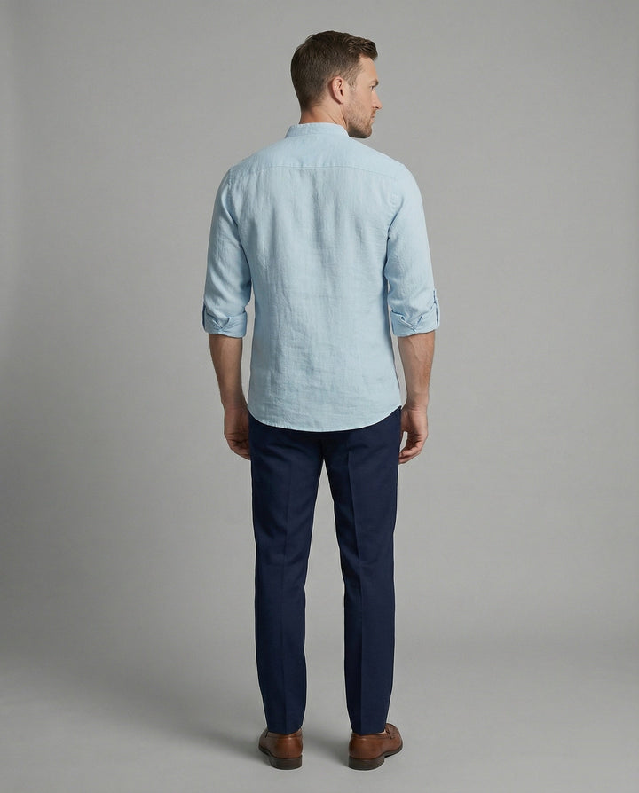 Men's shirt with modern buttons and practical rolled-up sleeves
