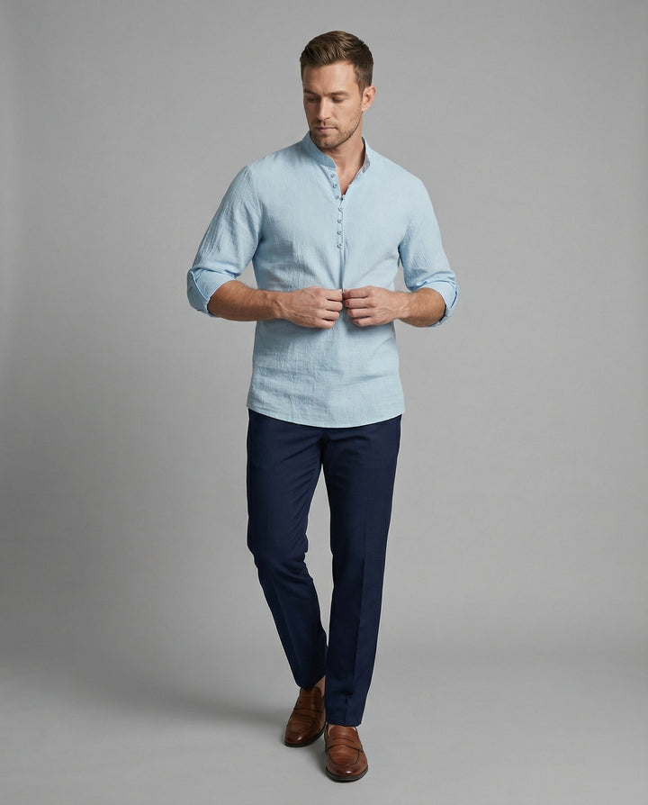 Men's shirt with modern buttons and practical rolled-up sleeves