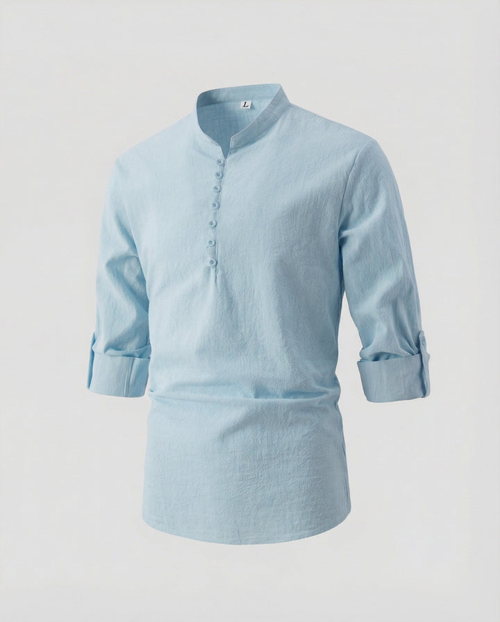 Men's shirt with modern buttons and practical rolled-up sleeves
