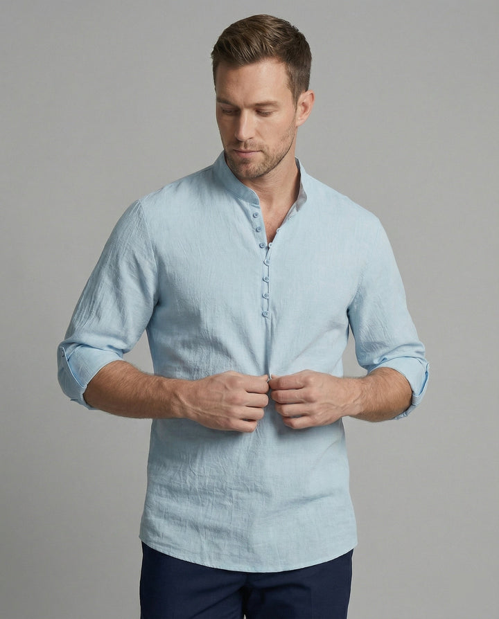 Men's shirt with modern buttons and practical rolled-up sleeves