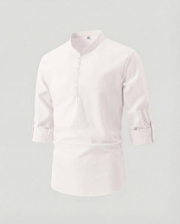 Men's shirt with modern buttons and practical rolled-up sleeves