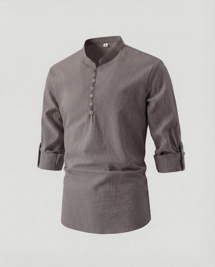 Men's shirt with modern buttons and practical rolled-up sleeves