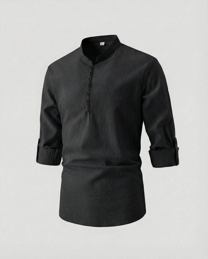 Men's shirt with modern buttons and practical rolled-up sleeves