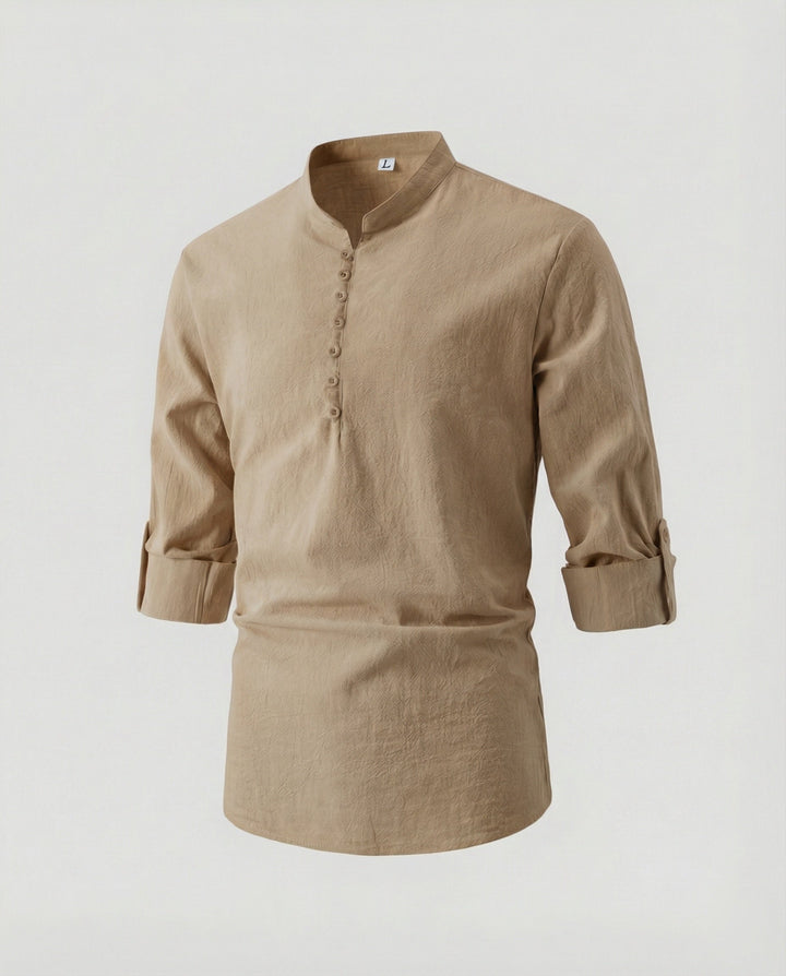 Men's shirt with modern buttons and practical rolled-up sleeves