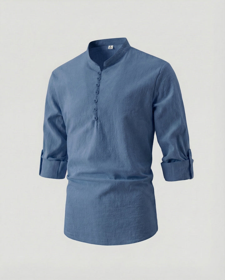 Men's shirt with modern buttons and practical rolled-up sleeves