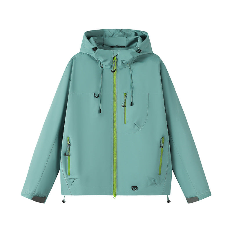 Outdoor technical jacket for women with waterproof material and adjustable hood system Lune London