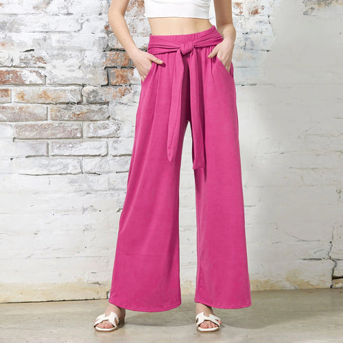Loose jersey pants for women with a tie belt and high waist Amarae