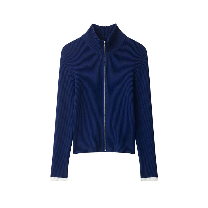 Women's ribbed cardigan with stand-up collar and full-length zipper Amarae