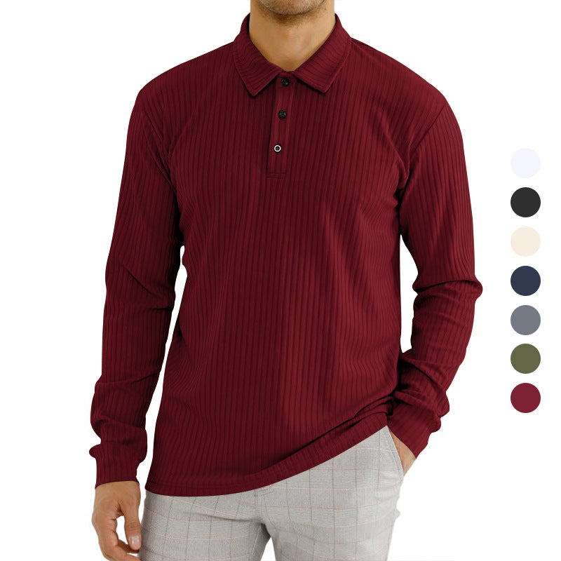 Long sleeve polo shirt for men with textured rib pattern and button detail Lune London