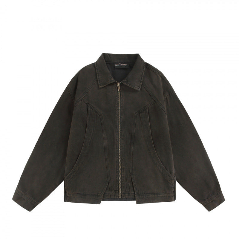 Unisex Boxy Worker Blouson made of washed canvas with a full zipper, shirt collar, and asymmetrical patch pockets Amarae