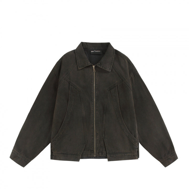 Unisex Boxy Worker Blouson made of washed canvas with a full zipper, shirt collar, and asymmetrical patch pockets Amarae