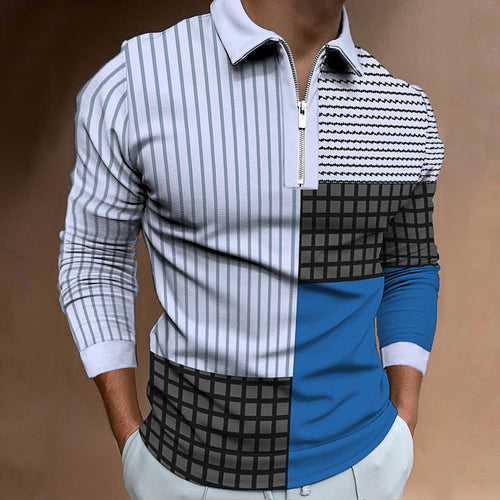 Long sleeve polo for men with modern patchwork design Amarae