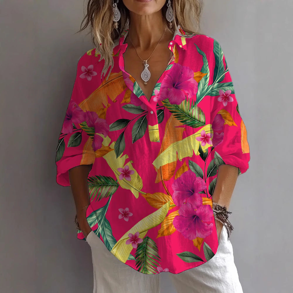 Casual blouse for women with floral print and button placket Lune London