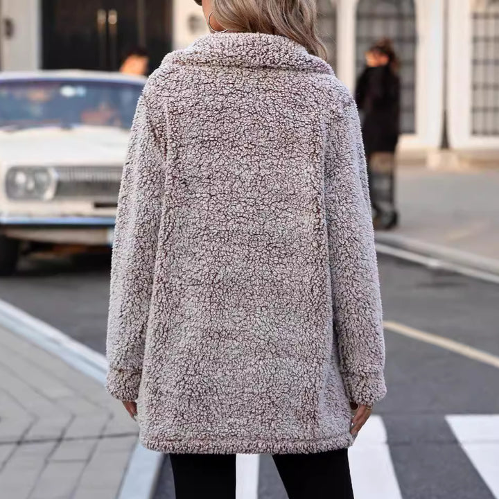 Women Soft Transition Jacket with Large Patch Pockets and Chic Button Details