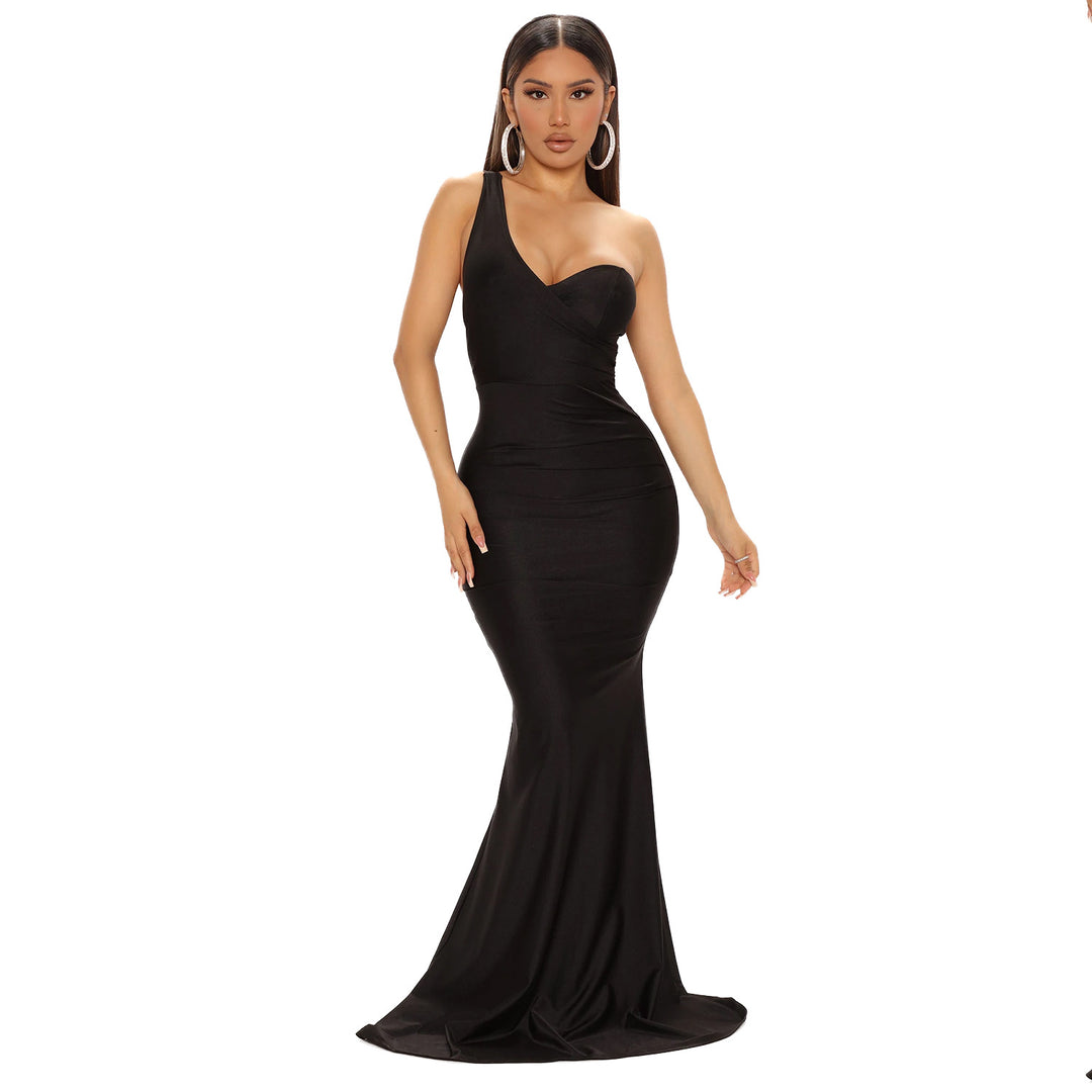 One-shoulder satin evening dresses Lune London