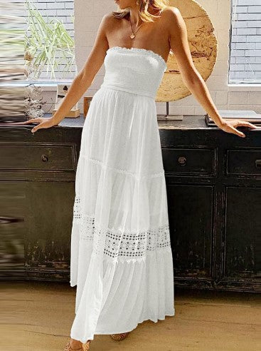 Maxi strapless dress for women with an elegant lace trim Lune London