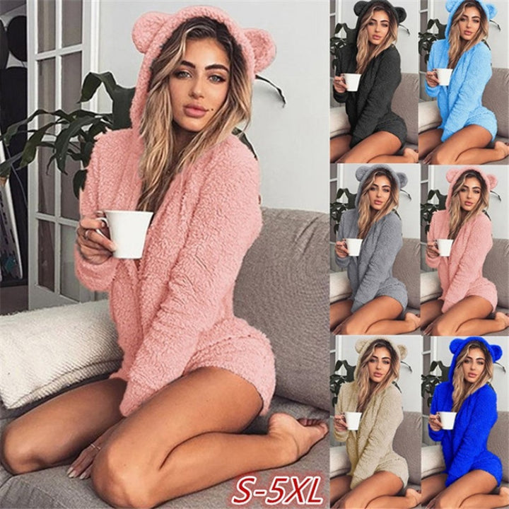 Ladies Cozy Teddy Playsuit with Hood and Bear Ears Amarae