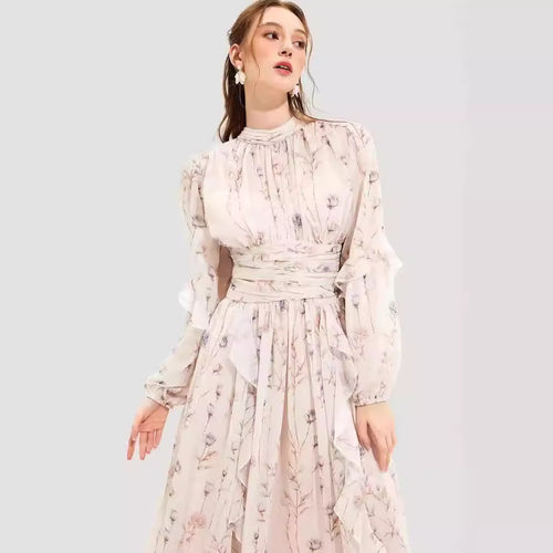 Women's midi dress with floral embroidery and elegant ruffled hem Amarae