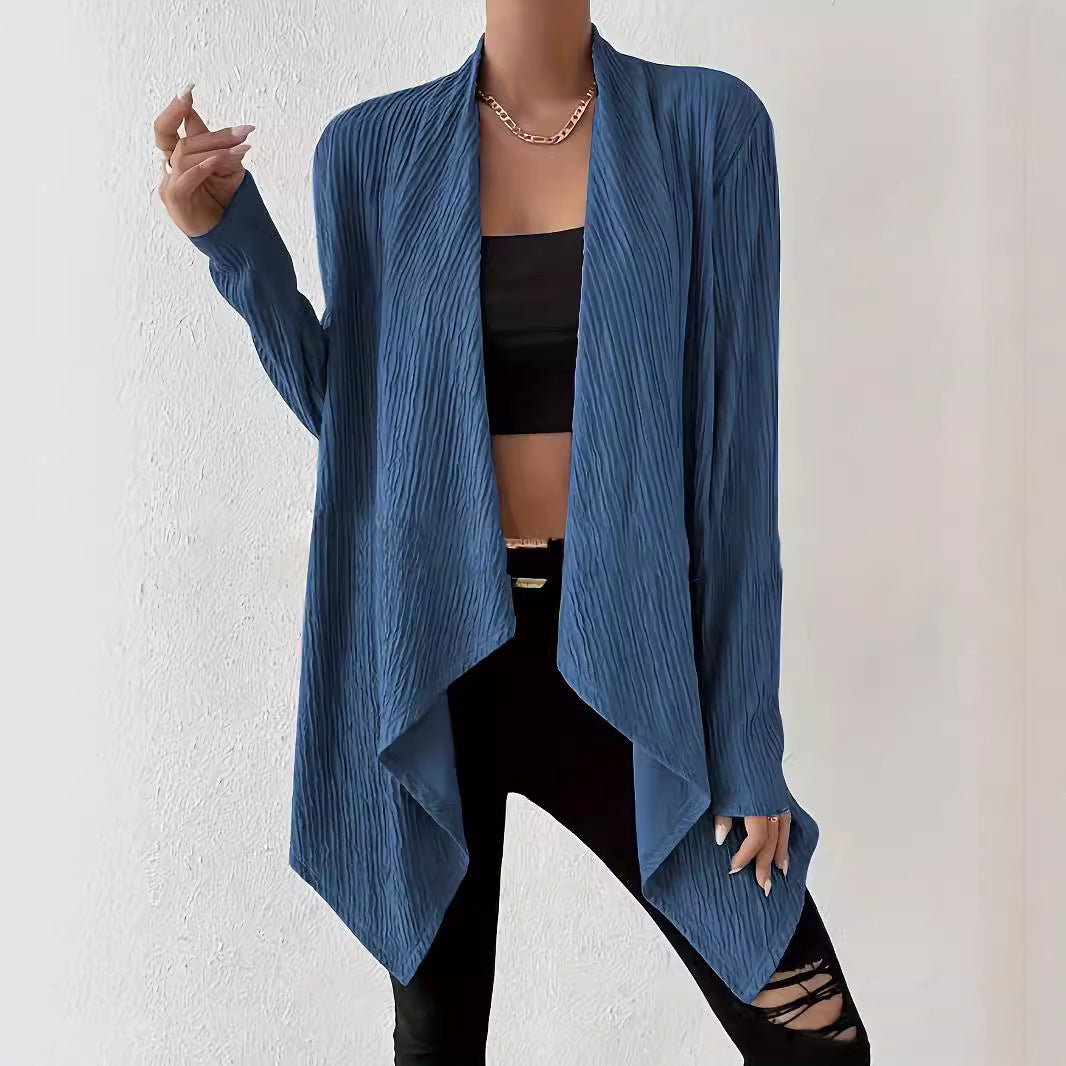 Ladies Long Sleeve Cardigan with Textured Design and Open Cut Lune London