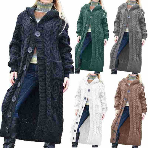 Knitted coat for women with hood and cable pattern Amarae