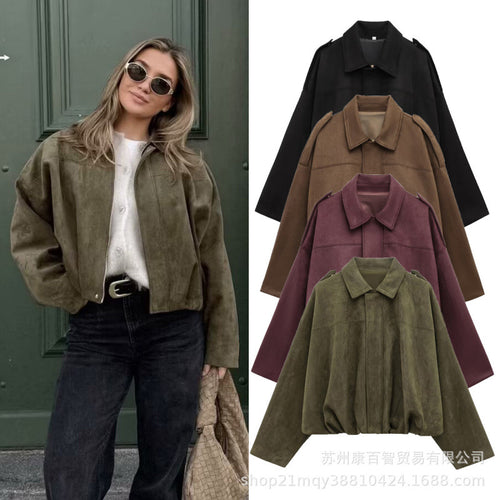 Trendy oversized jacket for women in soft faux leather with chic and stylish decorative details