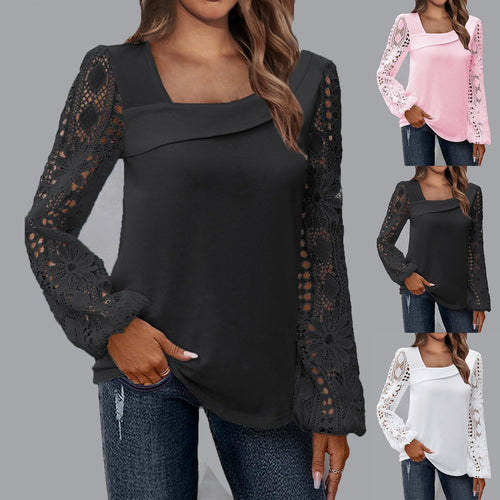Women's blouse with floral lace sleeves and voluminous cut Amarae