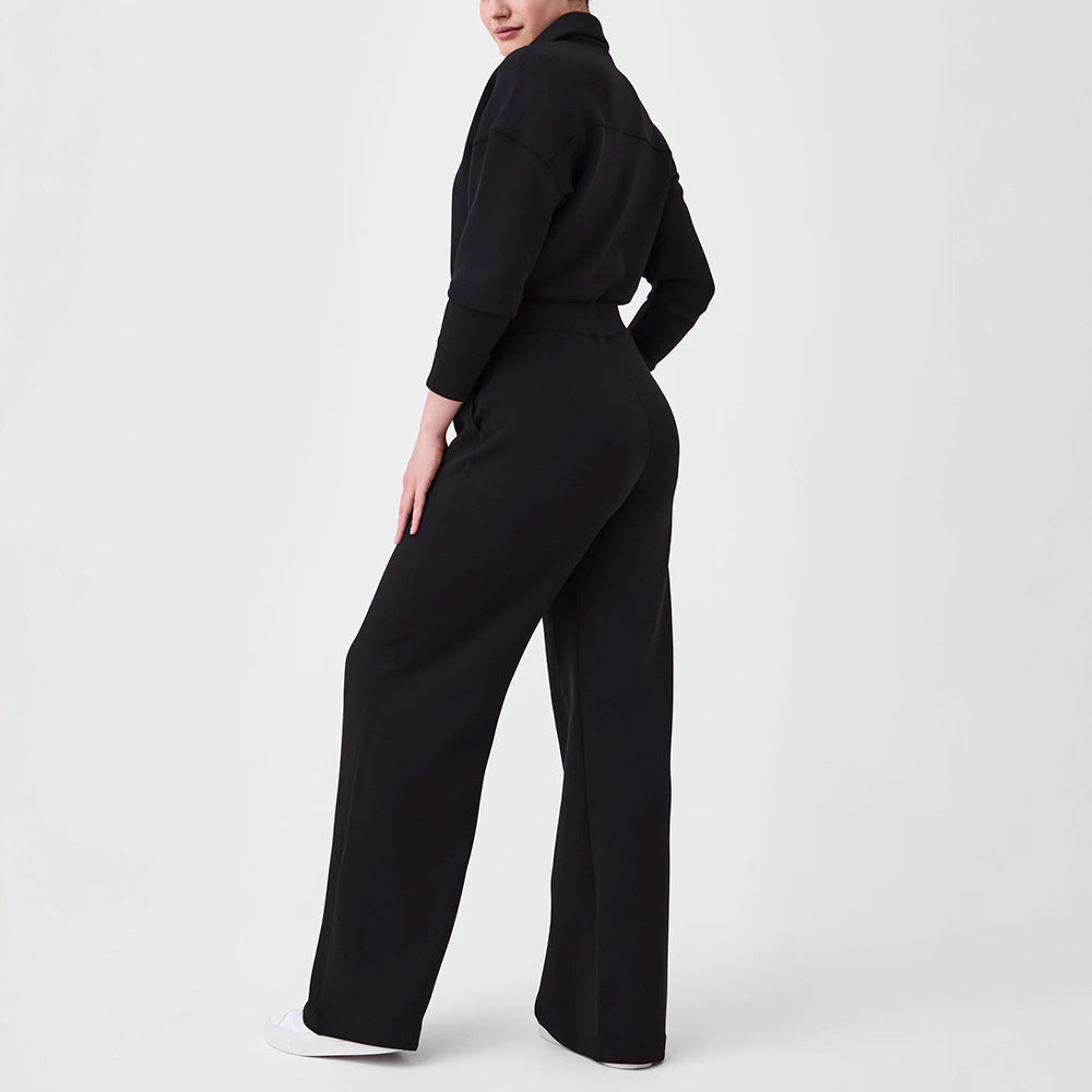 Ladies Luxurious Lounge Jumpsuit with elegant high collar and convenient zipper Lune London