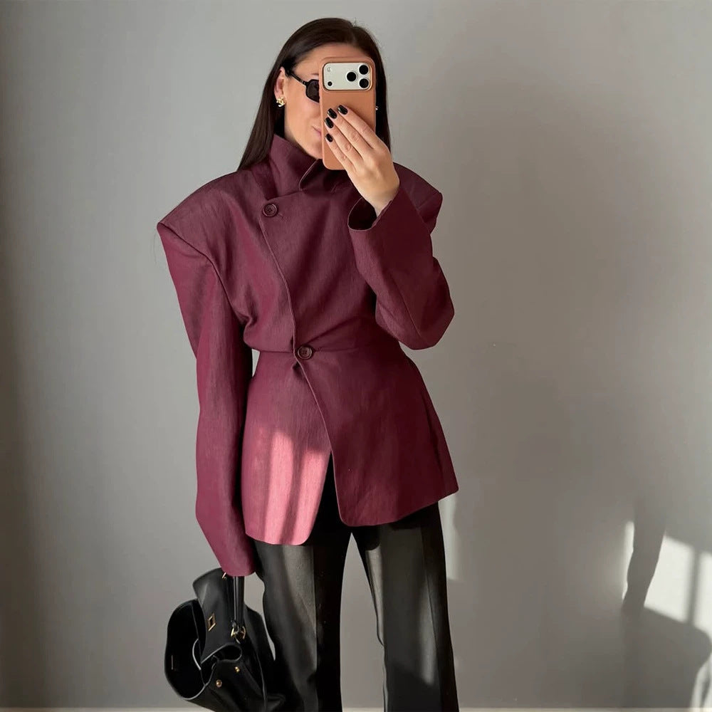 Women Asymmetrical fitted blazer with striking shoulder pads Amarae