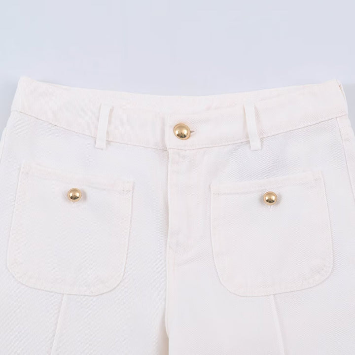 Ladies High-Waist Wide-Leg Jeans with patch front pockets and center seam detail Amarae