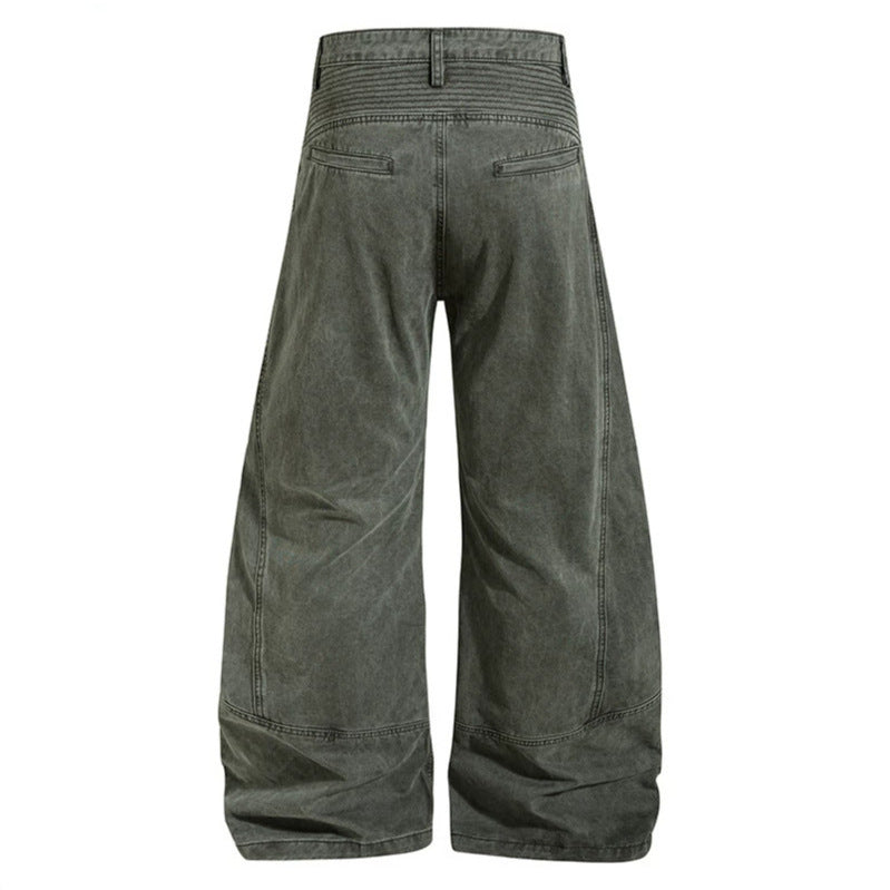 Women High-waisted wide Denim culotte pants with reinforced ribbed knee panels and patch stitching Amarae