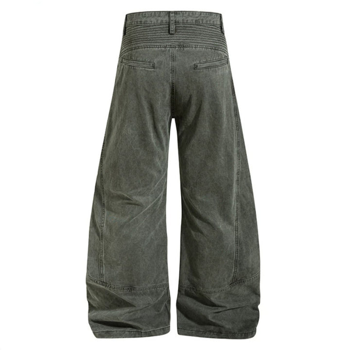 Women High-waisted wide Denim culotte pants with reinforced ribbed knee panels and patch stitching Amarae
