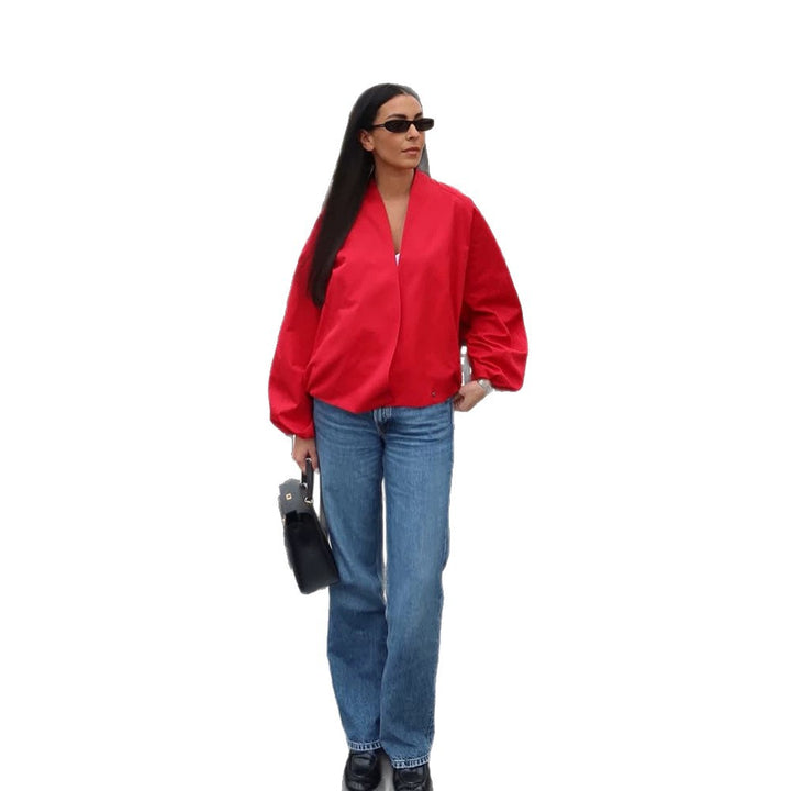 Women short cut oversized wrap jacket with balloon sleeves Amarae