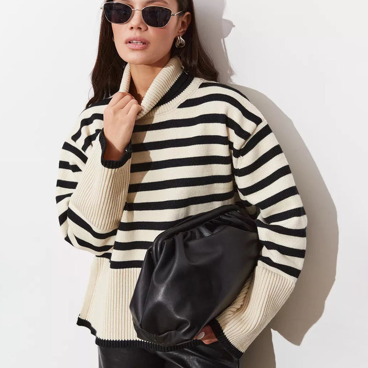 Women's comfortable turtleneck sweater with classic stripes and trendy details Lune London