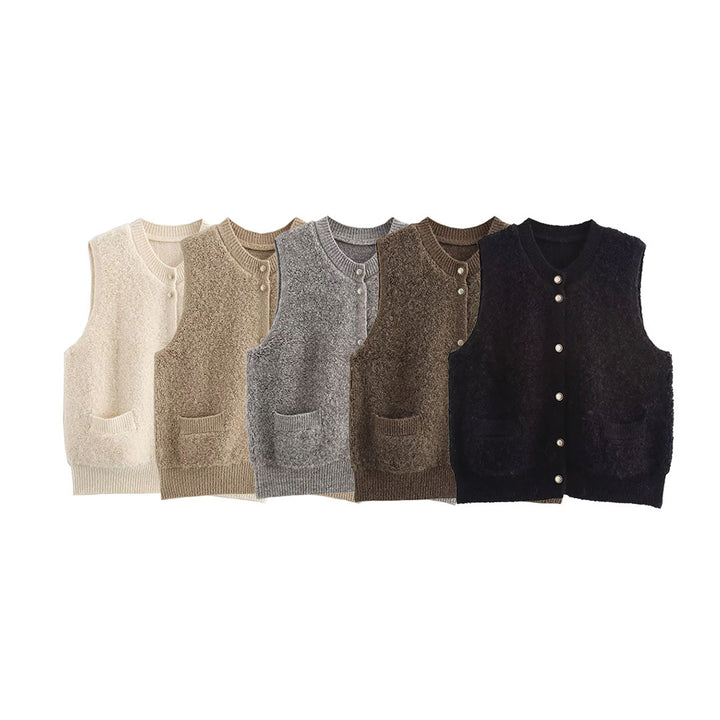 Ladies Sleeveless Teddy Vest with Button Placket and Patch Pockets Amarae
