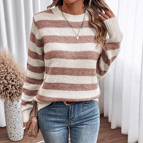 Casual knitted sweater for women with wide horizontal stripes Amarae