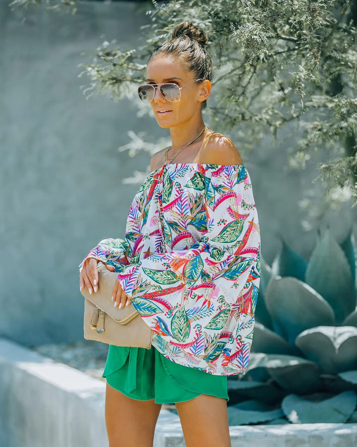Woman Blouse off-shoulder tropical print Lune London