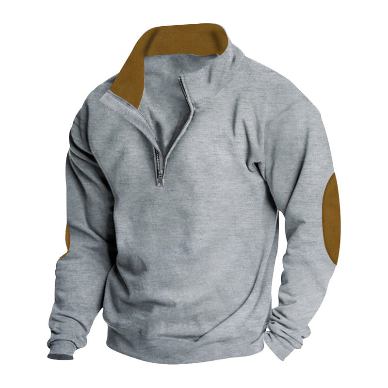 Men's sporty sweater with mid-length zipper and modern elbow patches Chic and Style