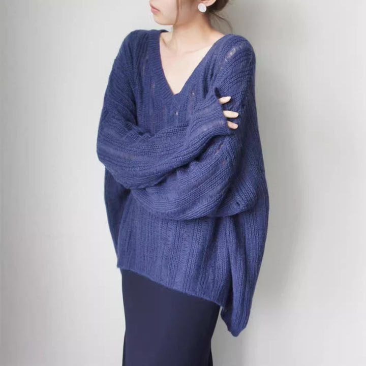 Pull en tricot épais pour femme avec col en V décontracté et structure tendance Chic & Stil