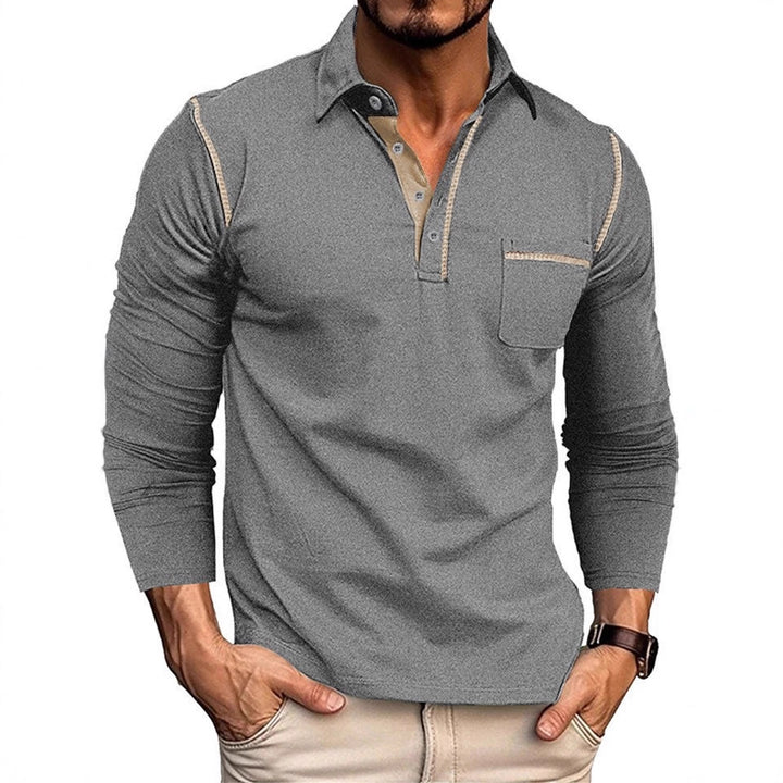 Men's trendy long sleeve polo with practical chest pocket and elegant contrasting details Lune London