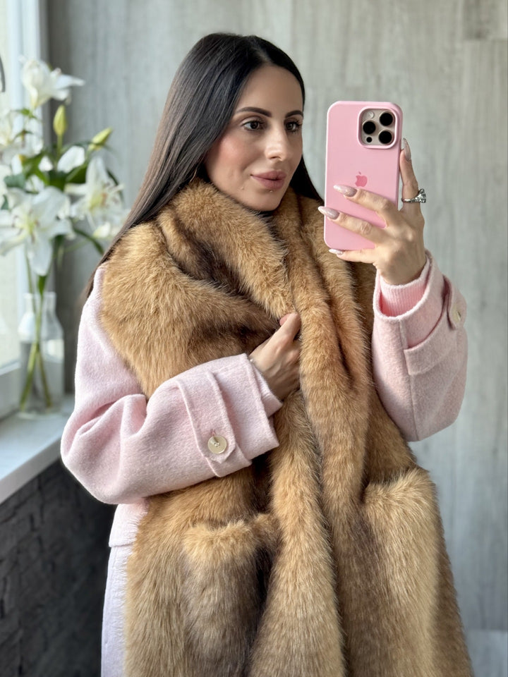 Ladies' Luxurious Long Faux Fur Stole with Voluminous Shawl Collar Amarae