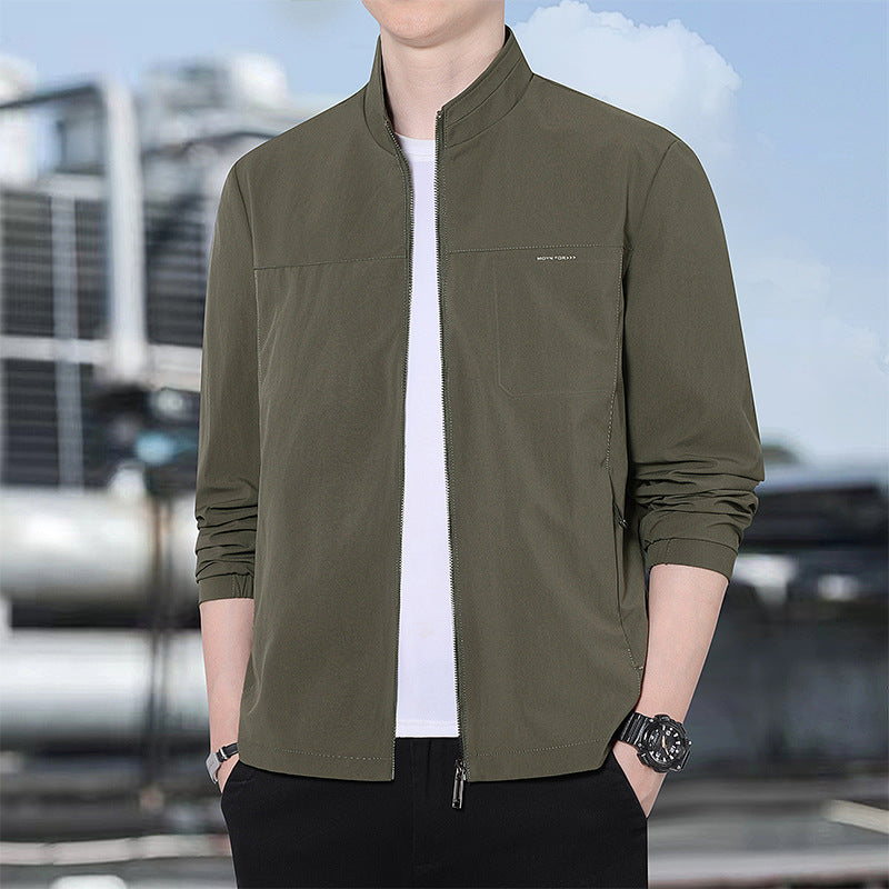 Men's Minimalist Comfort Training Jacket with Stand-Up Collar, Windproof Softshell Material and Concealed Zipper Pockets Amarae