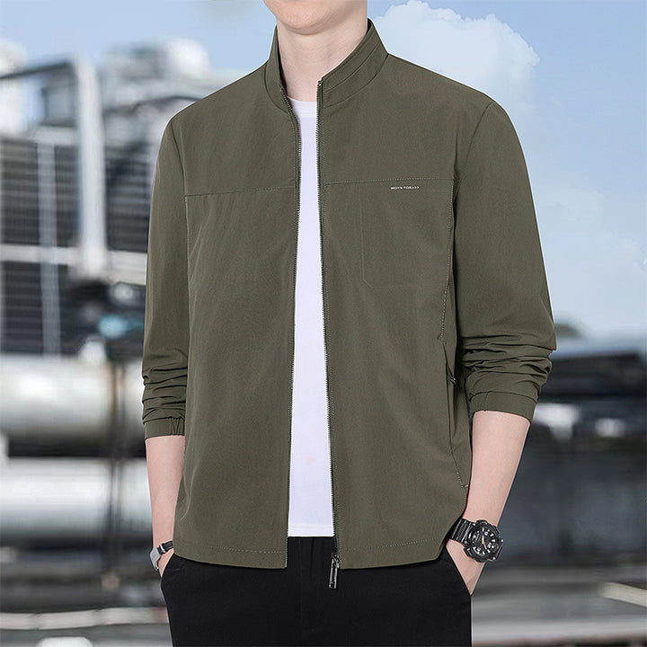 Men's Minimalist Comfort Training Jacket with Stand-Up Collar, Windproof Softshell Material and Concealed Zipper Pockets Amarae