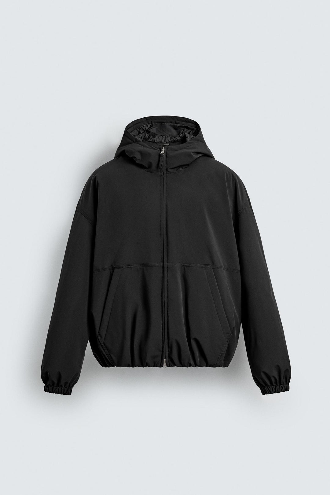 Men's Boxy Short Jacket with Hood, Elastic Hem and Concealed Zipper Amarae
