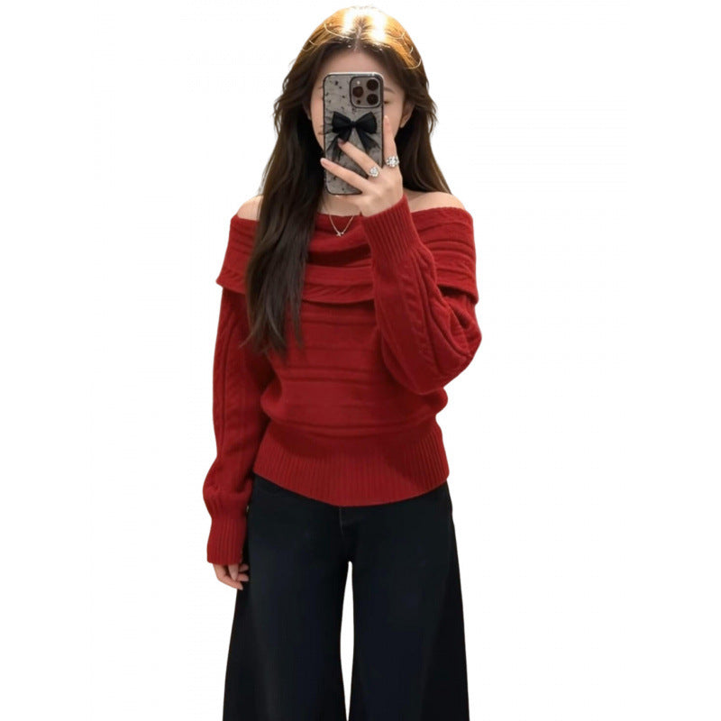 Pull en maille côtelée à épaules dénudées pour femmes Chic & Stil