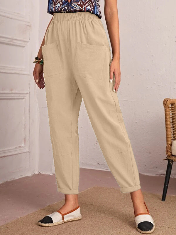 Ladies Comfortable Summer Pants with Elastic Waist and Practical Pockets Lune London